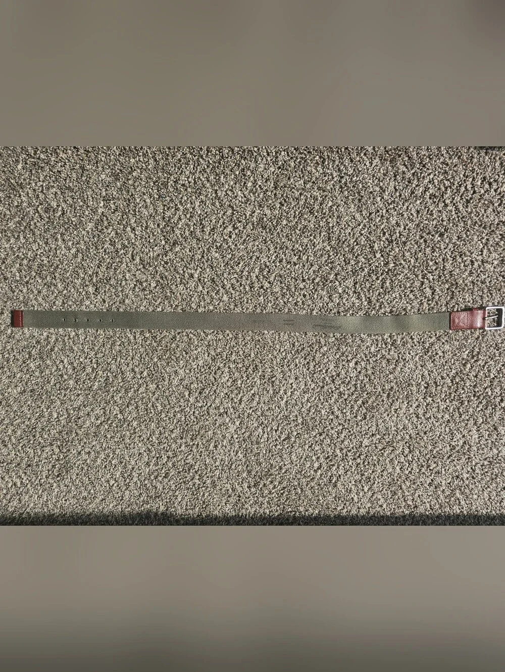 Olive Green Stretch Webbing Belt with Leather Tab